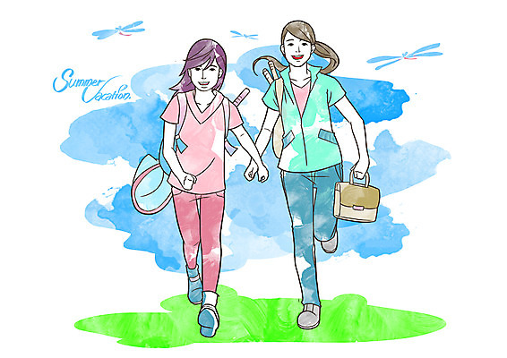 PSD 계절 여자 교육 여유 일러스트 자연 방학 여름방학 웃음 사람 두명 10대 여름 잠자리 즐거움 도시락 곤충채집 채집망 도시락가방 여자만 십대만 십대여자만 국내일러스트 감정 음식 곤충 가방 청소년 휴가 표정 수집 생태계 파일형식 여름_계절