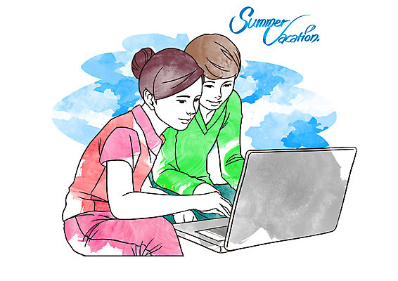 PSD 계절 여자 교육 남자 여유 인터넷 일러스트 방학 여름방학 미소 웃음 사람 소년 두명 10대 여름 친구 노트북 웹서핑 즐거움 과제 방학숙제 십대만 국내일러스트 감정 어린이 관계 청소년 휴가 표정 전자제품 파일형식 여름_계절