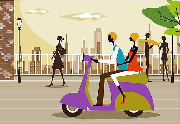 EPS 라이프스타일 커플 여자 남자 데이트 일러스트 거리 사람 20대 성인 두명 라이프 오토바이 보행자 청년만 성인만 국내일러스트 관계 청년 생활 바이크 파일형식 벡터