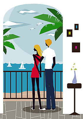 EPS 라이프스타일 커플 여자 남자 꽃 바다 여행 액자 데이트 일러스트 사람 20대 성인 취미 두명 라이프 꽃병 창가 청년만 성인만 국내일러스트 식물 창문 관계 청년 생활 파일형식 벡터