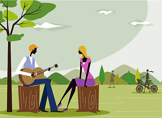 EPS 라이프스타일 커플 여자 남자 악기 연주 데이트 일러스트 사람 20대 성인 두명 라이프 기타 청년만 성인만 국내일러스트 음악 관계 현악기 청년 생활 파일형식 벡터