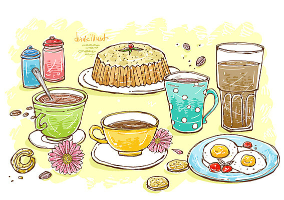 PSD 꽃잎 꽃 커피 음료 선 음식 라인일러스트 일러스트 디저트 사람없음 장식 케이크 원두 차 계란프라이 국내일러스트 식물 계란요리 파일형식