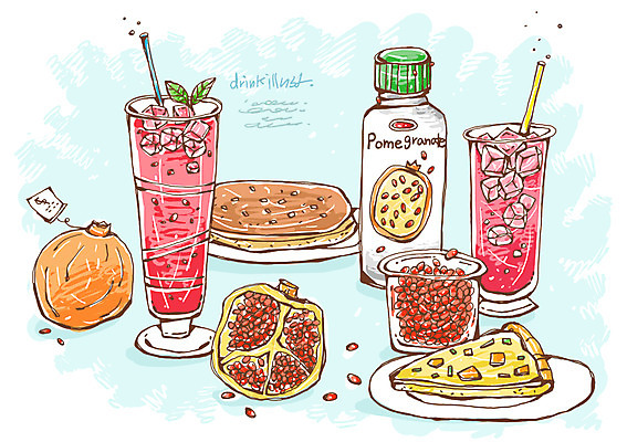 PSD 음료 선 음식 과일 라인일러스트 일러스트 디저트 빨대 사람없음 주스 파이 석류 석류주스 국내일러스트 빵 과일주스 파일형식