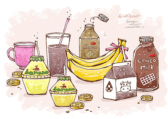 PSD 음료 선 음식 과일 라인일러스트 일러스트 유제품 바나나 빨대 사람없음 컵 쿠키 우유 바나나우유 초코우유 국내일러스트 식기 디저트 파일형식