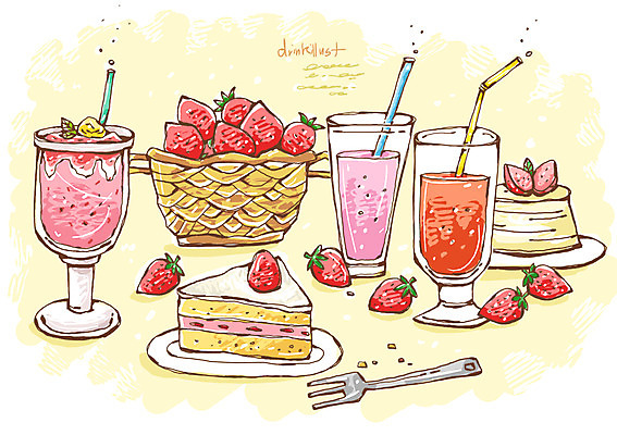 PSD 음료 선 음식 과일 라인일러스트 일러스트 딸기 빨대 사람없음 바구니 케이크 주스 딸기주스 딸기케이크 국내일러스트 디저트 과일주스 파일형식