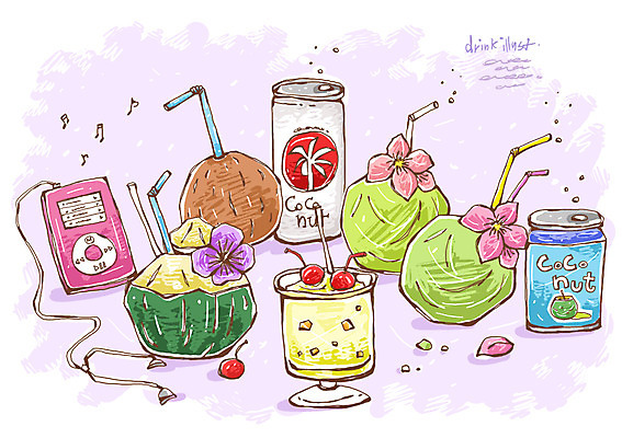 PSD 열매 음료 선 음식 과일 라인일러스트 일러스트 사람없음 야자수 주스 MP3 열대과일 코코넛 야자열매 코코넛주스 국내일러스트 나무 식물 전자제품 파일형식