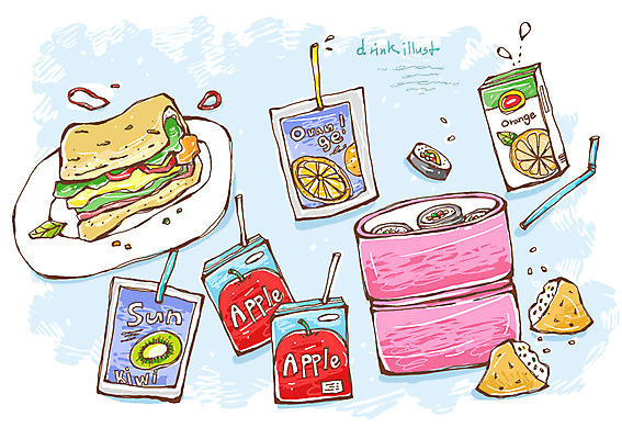 PSD 음료 선 음식 라인일러스트 일러스트 샌드위치 빨대 사람없음 소풍 김밥 도시락 유부초밥 사과맛 오렌지맛 키위맛 팩음료 국내일러스트 야외활동 초밥 맛 파일형식