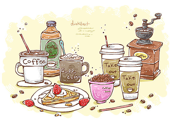 PSD 커피 음료 선 음식 라인일러스트 일러스트 티타임 디저트 사람없음 원두 차 테이크아웃 그라인더 카푸치노 와플 국내일러스트 휴식 커피용품 파일형식