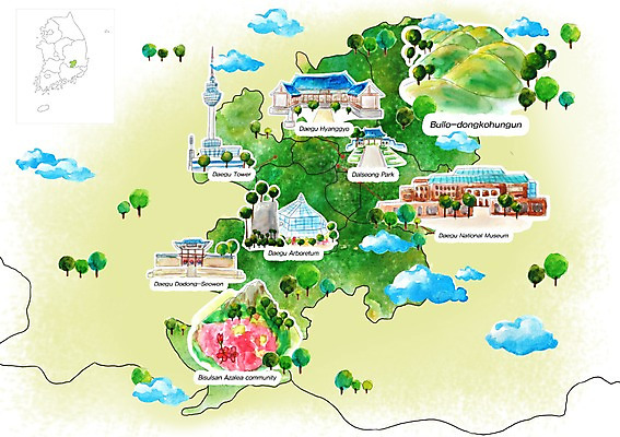 PSD 나무 구름 꽃 여행 지도 유적 일러스트 유물 산 한국 사람없음 관광지 탑 축제 진달래 특산물 한반도 국내여행 달성공원 대구 대구국립박물관 대구수목원 대구타워 대구향교 명승지 불로동 비슬산 비슬산참꽃축제 향교 대구시 지역축제 대한민국축제 안내도 국내일러스트 자연요소 식물 전통 건축물 공원 아시아 고건축 어류 풍경 타워 박물관 교육기관 대구_경상북도 파일형식