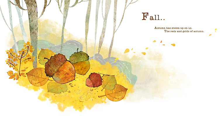 PSD 나무 식물 사계절 계절 열매 백그라운드 단풍 낙엽 일러스트 단풍나무 산 따뜻함 풍경 사람없음 가을 숲 도토리 가을배경 국내일러스트 잎 견과류 파일형식 가을_계절