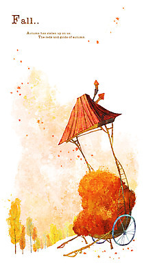 PSD 나무 식물 사계절 계절 백그라운드 단풍 낙엽 일러스트 단풍나무 따뜻함 풍경 사람없음 수레 가을 언덕 가을배경 국내일러스트 잎 카트 파일형식 가을_계절