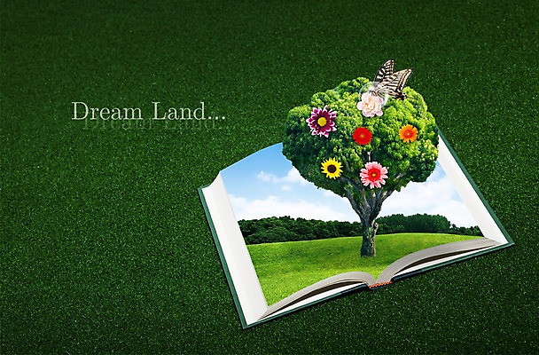 PSD 나무 편집이미지 한마리 교육 꽃 나비 곤충 잔디 사람없음 장식 책 독서 책활용 이미지편집 식물 동물 1 활용 파일형식