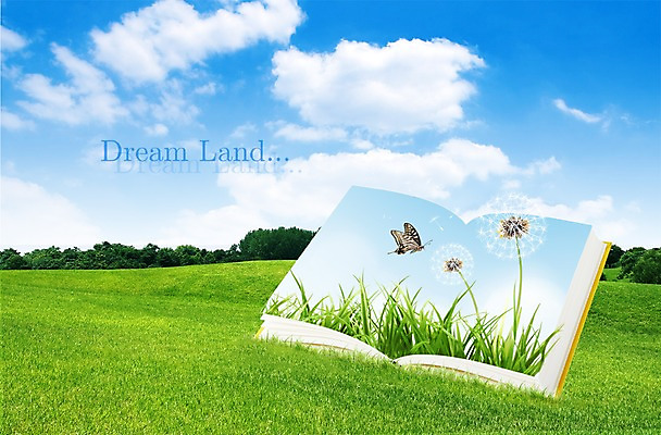 PSD 구름 편집이미지 교육 꽃 나비 곤충 하늘 잔디 초원 사람없음 책 독서 민들레 민들레홀씨 책활용 이미지편집 자연요소 식물 동물 활용 파일형식
