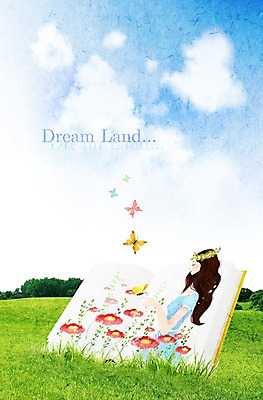 PSD 구름 편집이미지 여자 교육 꽃 나비 곤충 하늘 한명 사람 잔디 책 독서 책활용 여자만 여자한명만 이미지편집 자연요소 식물 동물 1 활용 파일형식