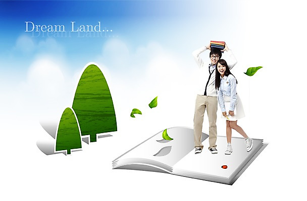 PSD 나무 구름 편집이미지 학생 여학생 여자 교육 남자 남학생 곤충 잎 하늘 나뭇잎 미소 웃음 사람 소년 두명 책 독서 무당벌레 책활용 이미지편집 자연요소 식물 동물 어린이 표정 활용 파일형식