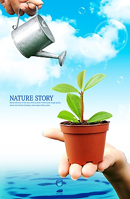 PSD 식물 구름 편집이미지 손 화분 하늘 풍경 신체부위 물 물뿌리개 물방울 공기방울 이미지편집 자연요소 사람 파일형식