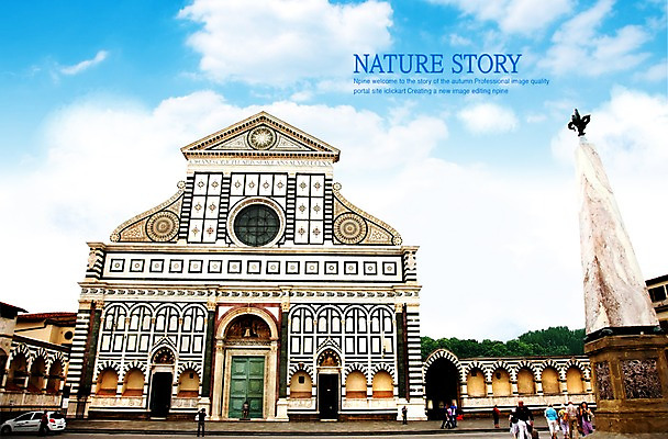 PSD 구름 편집이미지 해외풍경 해외 건축물 유럽 하늘 풍경 여러명 야외 관광지 조형물 동상 성당 여행객 탑 이탈리아 도시 보행자 이탈리아문화 로마네스크 산타마리아노벨라 피렌체 이미지편집 자연요소 건축 나라 여행 다수 종교건축 미술 사람 기념물 유럽문화 파일형식