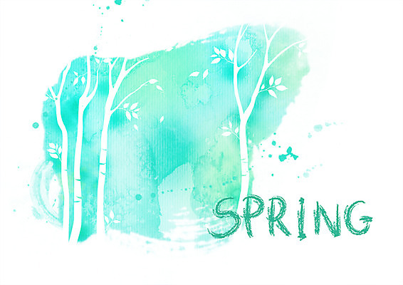 PSD 나무 문자 손글씨 알파벳 영어 계절 문장 하늘색 백그라운드 일러스트 캘리그라피 페인터 타이포그라피 글자캘리그라피 사람없음 단어 봄 공백 그림 번짐 국내일러스트 식물 페인팅 파란색 파일형식 효과