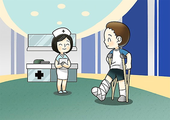 PSD 여자 남자 일러스트 의학 건강 병원 사람 20대 성인 두명 환자 간호사 질병 상처 깁스 부목 청년만 성인만 국내일러스트 청년 의료진 의료용품 파일형식