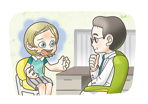 PSD 여자 남자 40대 일러스트 의학 건강 병원 사람 20대 성인 두명 진료 환자 의사 질병 피부과 피부병 성인만 국내일러스트 중년 청년 의료진 피부질환 파일형식