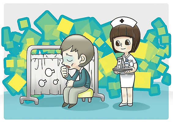 PSD 여자 남자 40대 일러스트 의학 건강 병원 사람 20대 성인 두명 환자 간호사 기관지 질병 폐렴 약봉지 성인만 국내일러스트 중년 청년 의료진 호흡기관 파일형식