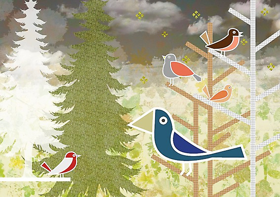 PSD 나무 동물 구름 백그라운드 여러마리 일러스트 자연 조류 하늘 사람없음 나뭇가지 숲속 숲 자연백그라운드 국내일러스트 자연요소 식물 다수 생태계 파일형식