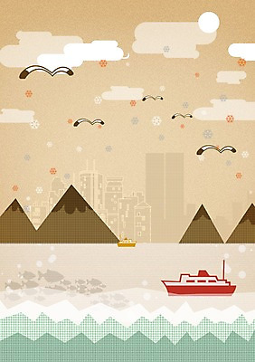 PSD 동물 구름 바다 백그라운드 일러스트 자연 갈매기 조류 어류 빌딩 사람없음 태양 도시 자연백그라운드 선박 국내일러스트 자연요소 수상교통 건물 수중동물 생태계 파일형식