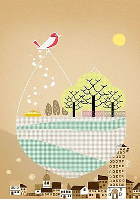 PSD 나무 호수 백그라운드 일러스트 자연 조류 사람없음 태양 마을 자연백그라운드 선박 국내일러스트 자연요소 식물 동물 수상교통 생태계 파일형식