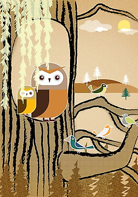 PSD 나무 동물 구름 백그라운드 여러마리 일러스트 자연 조류 사람없음 태양 둥지 언덕 자연백그라운드 부엉이 국내일러스트 자연요소 식물 다수 생태계 파일형식