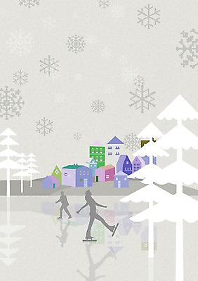 PSD 나무 실루엣 호수 백그라운드 일러스트 자연 눈꽃 사람 두명 마을 스케이트 자연백그라운드 빙판 국내일러스트 식물 스포츠용품 눈_날씨 촬영기법 생태계 파일형식