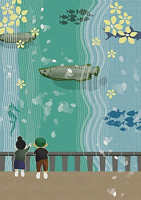 PSD 꽃잎 어린이 바다 백그라운드 일러스트 자연 어류 사람 소녀 소년 두명 바닷속 구경 자연백그라운드 해마 어린이만 국내일러스트 여자 남자 꽃 수중 바다동물 수중동물 생태계 파일형식