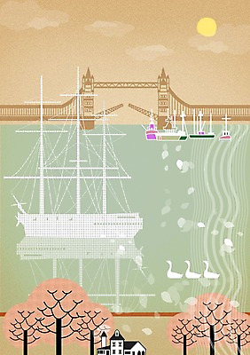 PSD 나무 동물 구름 바다 백그라운드 일러스트 자연 조류 주택 오리 풍경 사람없음 태양 항구 자연백그라운드 가교 선박 국내일러스트 자연요소 식물 건축물 수상교통 교통시설 건물 생태계 파일형식