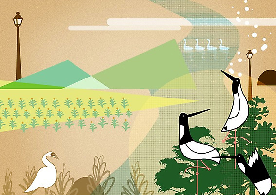 PSD 나무 동물 구름 백그라운드 가로등 일러스트 자연 조류 오리 사람없음 강 들꽃 풀 강가 자연백그라운드 국내일러스트 자연요소 식물 공공시설 꽃 생태계 파일형식