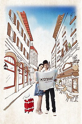 PSD 서양인 편집이미지 모자 커플 영어 여자 남자 여행 지도 의자 탁자 거리 사람 빌딩 성인 두명 건물 단어 여행가방 카페 성인만 이미지편집 외국인 문자 건축물 잡화 가구 가방 관계 상점 파일형식