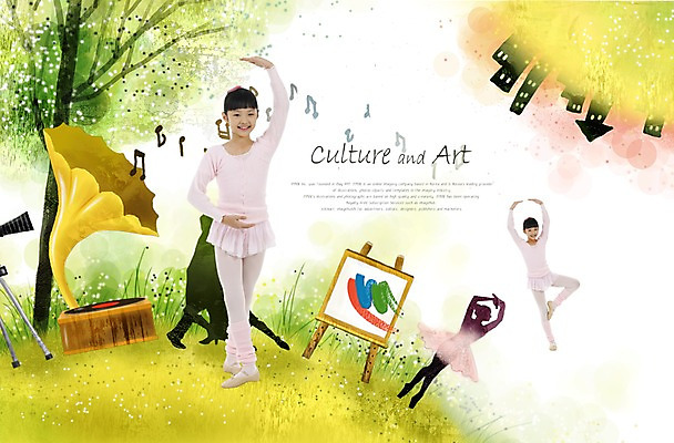 PSD 나무 편집이미지 여자 문화 어린이 예술 음표 문화예술 한명 미소 웃음 사람 동양인 소녀 춤 발레 즐거움 이젤 그림 발레리나 캔버스 축음기 여자만 여자한명만 어린이만 소녀만 소녀한명만 이미지편집 식물 1 기호 감정 음악 음향기기 표정 인종 미술도구 골동품 파일형식