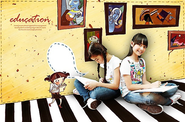 PSD 편집이미지 학생 여자 문화 어린이 예술 액자 문화예술 미술 미소 웃음 사람 동양인 소녀 두명 친구 그리기 스케치북 즐거움 그림 명화 여자만 어린이만 소녀만 이미지편집 감정 관계 모션 학용품 표정 인종 파일형식