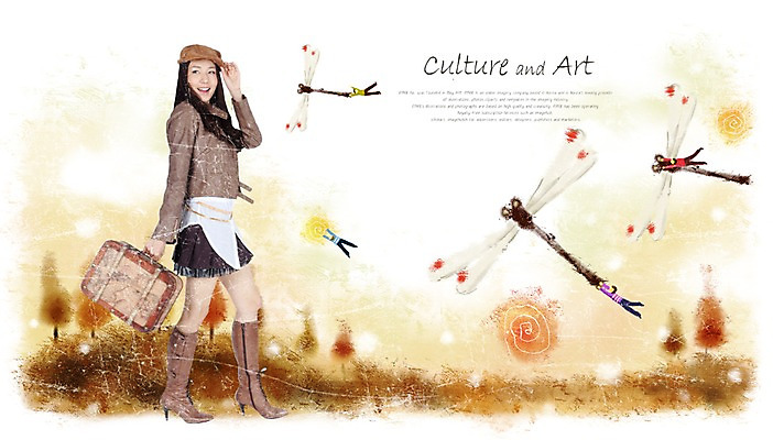 PSD 편집이미지 모자 여자 문화 예술 가방 문화예술 한명 서기 미소 웃음 사람 동양인 풍경 성인 여행가방 가을 잠자리 즐거움 그림 고추잠자리 여자만 여자한명만 성인여자만 성인만 이미지편집 1 잡화 계절 감정 곤충 모션 표정 인종 파일형식