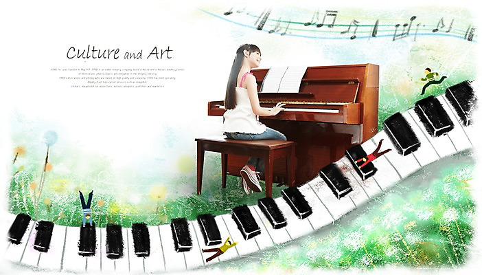 PSD 편집이미지 여자 문화 어린이 예술 악기 음악 연주 음표 문화예술 한명 사람 동양인 소녀 건반 피아노 건반악기 즐거움 그림 오선 여자만 여자한명만 어린이만 소녀만 소녀한명만 이미지편집 1 기호 감정 인종 파일형식