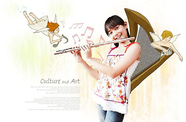 PSD 편집이미지 여자 문화 어린이 예술 악기 연주 음표 문화예술 천사 한명 미소 웃음 사람 동양인 소녀 플루트 즐거움 그림 하프 여자만 여자한명만 어린이만 소녀만 소녀한명만 이미지편집 1 기호 감정 음악 현악기 표정 관악기 인종 파일형식