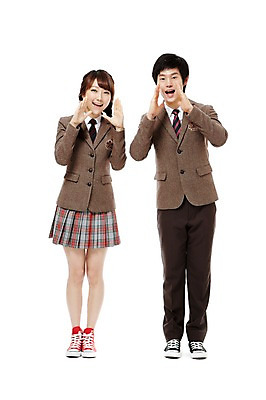 포토 JPG 스튜디오촬영 전신 학생 여학생 여자 남자 교복 남학생 포즈 청소년 양갈래머리 고등학생 실내 말하기 서기 미소 웃음 누끼 사람 동양인 손짓 두명 앞모습 10대 친구 외침 한국인 부름 십대만 국내포토 헤어스타일 옷 뷰포인트 관계 모션 표정 인종 내부 소리 파일형식