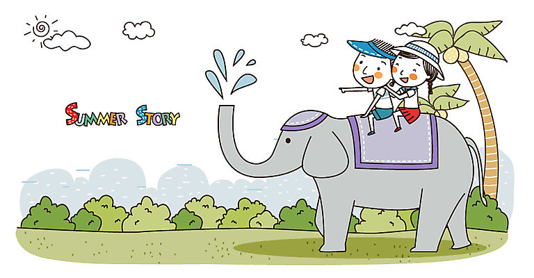 EPS 커플 여자 남자 여유 여행 일러스트 휴가 휴식 코끼리 미소 웃음 사람 앉기 20대 성인 두명 여름 여름휴가 바캉스 야자수 기쁨 즐거움 썸머스토리 청년만 성인만 국내일러스트 나무 계절 감정 컨셉 포유류 관계 모션 표정 청년 파일형식 벡터 여름_계절