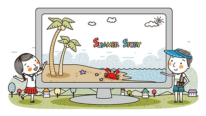 EPS 커플 여자 남자 여유 일러스트 휴가 휴식 사람 20대 성인 해변 두명 여름 여름휴가 바캉스 컴퓨터 야자수 카메라 모니터 기쁨 꽃게 게 즐거움 썸머스토리 청년만 성인만 국내일러스트 나무 계절 감정 바다 컨셉 관계 갑각류 청년 전자제품 파일형식 벡터 여름_계절