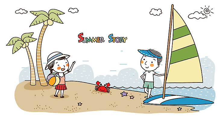 EPS 커플 여자 남자 여유 일러스트 공 휴가 휴식 미소 웃음 사람 20대 성인 해변 두명 여름 레포츠 여름휴가 바캉스 야자수 기쁨 꽃게 게 서핑보드 서핑 즐거움 썸머스토리 청년만 성인만 국내일러스트 나무 계절 감정 바다 컨셉 관계 레저 표정 갑각류 청년 수상스포츠 보드_스포츠 파일형식 벡터 여름_계절