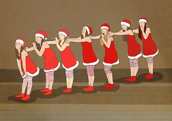 PSD 옷 여자 문화 예술 크리스마스 일러스트 노래 문화예술 사람 이벤트 여러명 10대 산타클로스 공연 춤 마이크 그림 합창 여자만 십대만 십대여자만 국내일러스트 기념일 음악 음향기기 다수 청소년 파일형식