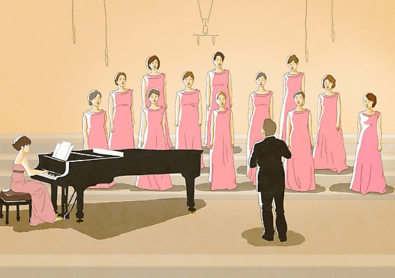 PSD 여자 남자 문화 예술 악기 일러스트 노래 문화예술 사람 여러명 성인 공연 다양 무대 건반 피아노 연령 그림 지휘자 지휘 합창 합창단 성인만 국내일러스트 음악 다수 이벤트 음악가 그룹 건반악기 파일형식