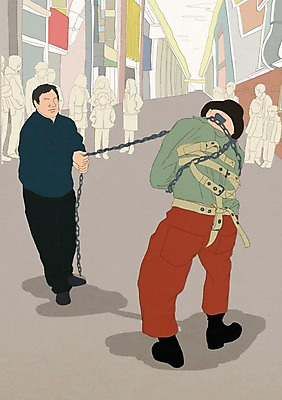 PSD 남자 문화 예술 일러스트 문화예술 거리 사람 성인 두명 30대 공연 보행자 구속 그림 예술가 퍼포먼스 거리공연 행위예술 남자만 성인남자만 장년만 장년남자만 성인만 국내일러스트 컨셉 이벤트 장년 파일형식