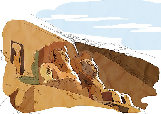 PSD 해외풍경 해외 건축물 여행 유적 일러스트 이집트 사람없음 건물 관광지 세계 문화재 도시 세계여행 아부심벨신전 국내일러스트 전통 건축 아프리카 신전 풍경 파일형식