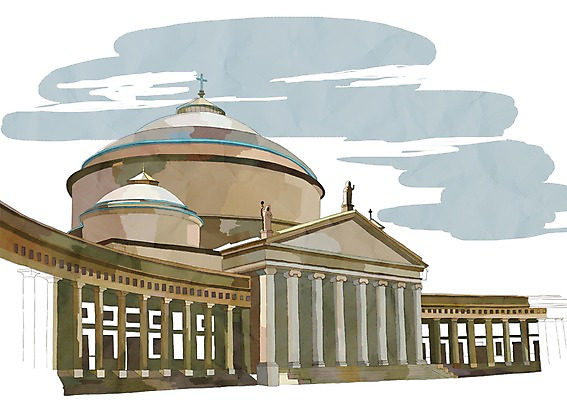 PSD 해외풍경 해외 건축물 여행 일러스트 사람없음 건물 관광지 세계 성당 이탈리아 도시 세계여행 광장 산프란체스코디파올라성당 플레비시토광장 국내일러스트 건축 유럽 종교건축 풍경 파일형식