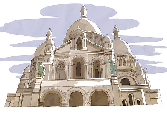 PSD 해외풍경 해외 건축물 여행 일러스트 사람없음 건물 관광지 세계 프랑스 도시 세계여행 대성당 파리_프랑스 몽마르트르 사크레쾨르대성당 성심성당 국내일러스트 건축 유럽 풍경 성당 파일형식