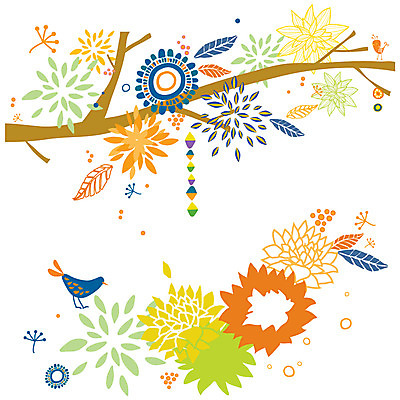EPS 식물 동물 꽃 백그라운드 잎 무늬 패턴 일러스트 조류 나뭇잎 사람없음 컬러풀 나뭇가지 국내일러스트 나무 컬러 파일형식 벡터